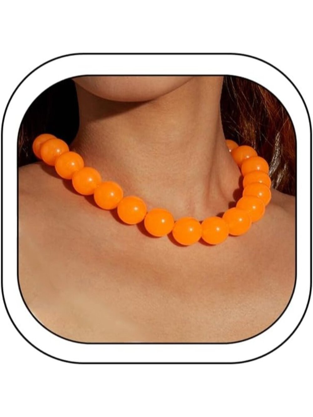 Women's Orange Acrylic Beaded Choker Necklace Chunky Round Bead Statement